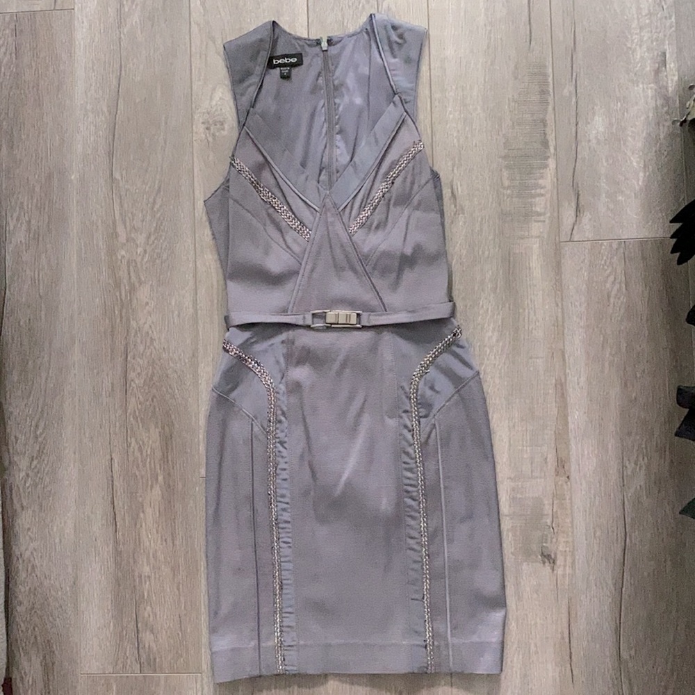 BEBE Gray Fitted V-neck Dress
